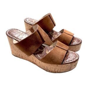 Sam Edelman | Damara Women’s Brown Suede Platform Wedge Cork Slip on Sandals